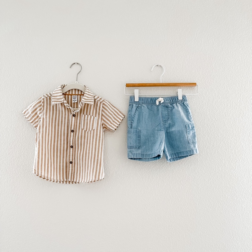 Button down shirt with matching shorts from Carter’s.